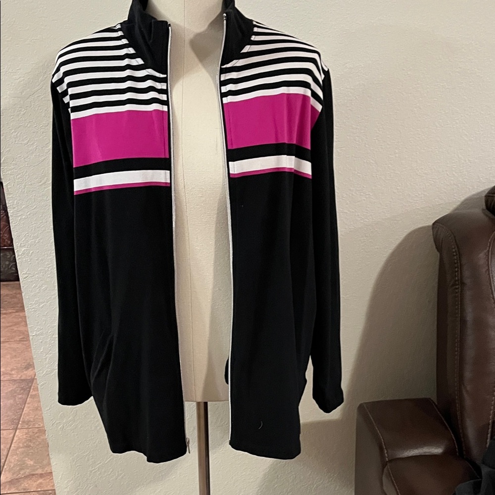 Avenue Black and Pink Striped Jacket